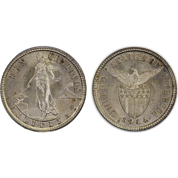 PHILIPPINES: U.S. Territory, AR 10 centavos, 1914-S, PCGS MS65