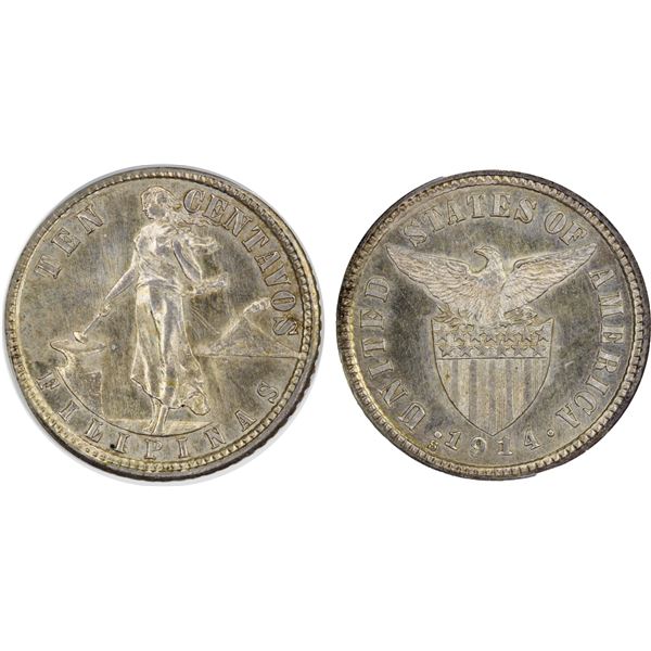 PHILIPPINES: U.S. Territory, AR 10 centavos, 1914-S, PCGS MS64