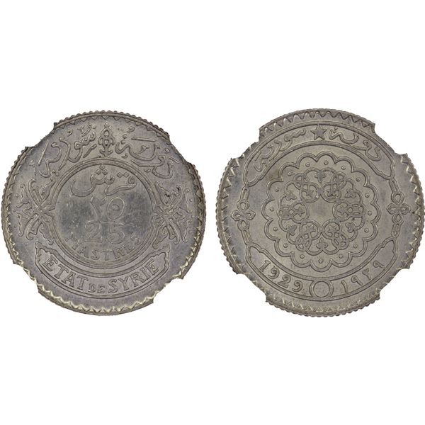 SYRIA: French Mandate, AR 25 piastres, 1929, NGC MS63