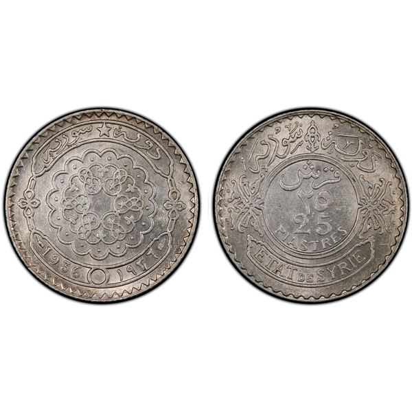 SYRIA: French Mandate, AR 25 piastres, 1936, NGC MS63