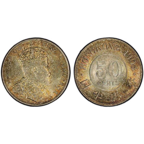 HONG KONG: Edward VII, 1901-1910, AR 50 cents, 1905, PCGS MS64