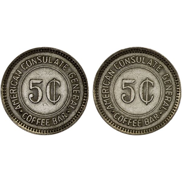 SHANGHAI: 5 cents token (4.55g), ND (ca. 1945-50), XF