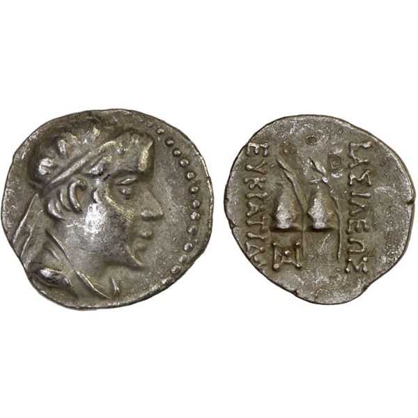 BACTRIA: Eukratides I Megas, ca. 170-145 BC, AR obol (0.67g), VF-XF
