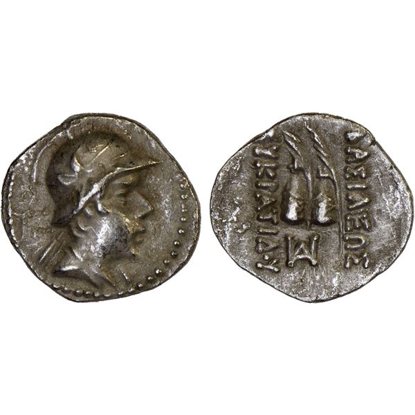 BACTRIA: Eukratides I Megas, ca. 170-145 BC, AR obol (0.67g), VF-XF