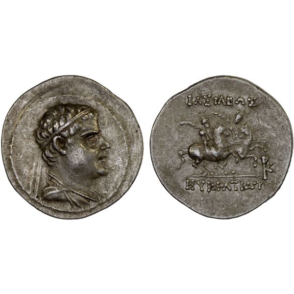 BACTRIA: Eukratides I Megas, ca. 170-145 BC, AR drachm (4.22g), Choice VF