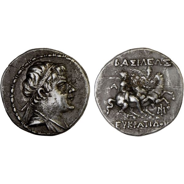 BACTRIA: Eukratides I Megas, ca. 170-145 BC, AR drachm (4.12g), VF