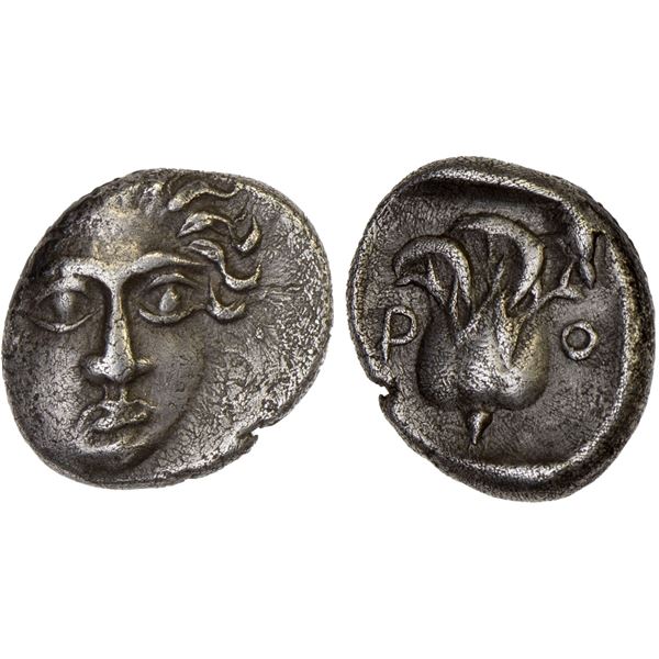 CARIAN ISLANDS: Rhodes, AR hemidrachm (1.78g), ca. 408-390 BC, Choice VF