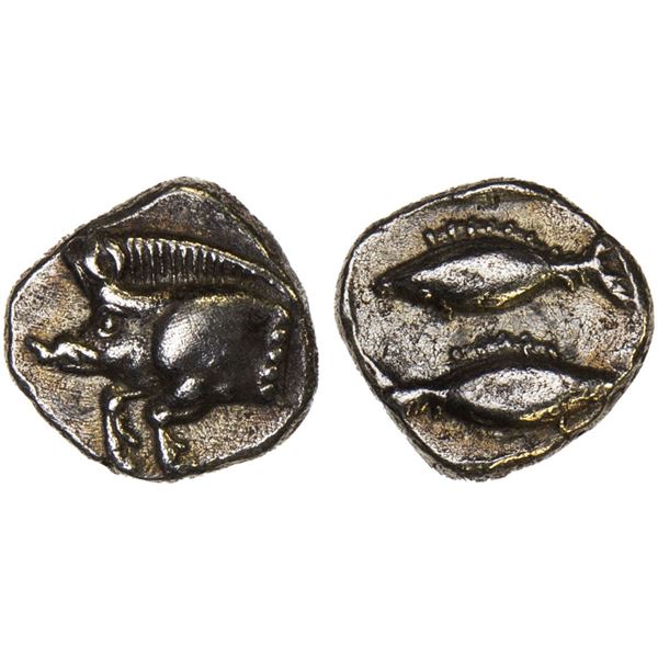 MYSIA: Kyzikos, AR hemiobol (0.33g), ca. 450-400 BC, Choice VF