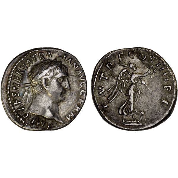 ROMAN EMPIRE: Trajan, 98-117 AD, AR denarius (2.72g), Rome, 101-102 AD, VF