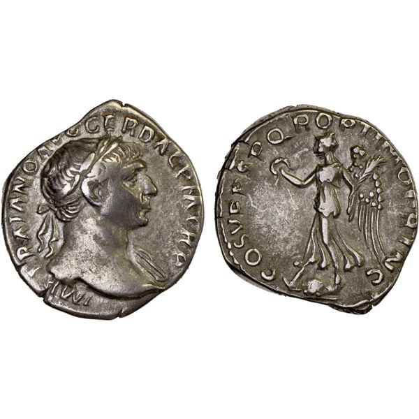 ROMAN EMPIRE: Trajan, 98-117 AD, AR denarius (3.24g), Rome, 103-111 AD, VF