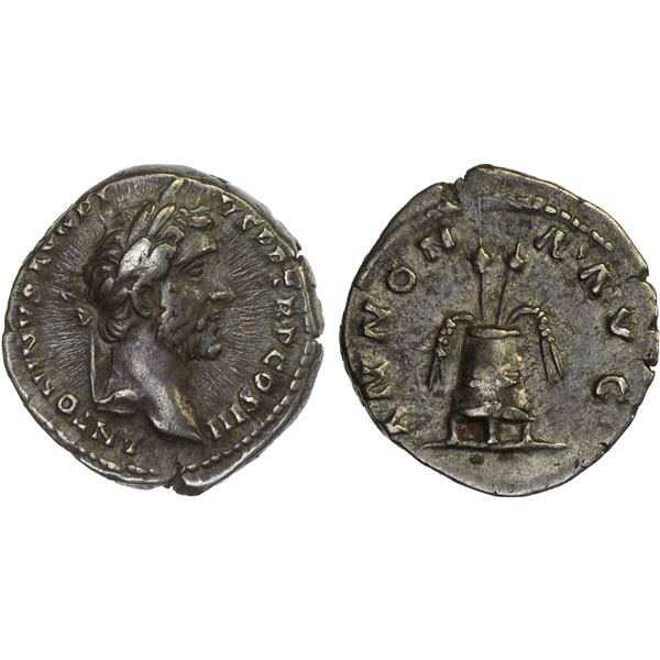 ROMAN EMPIRE: Antoninus Pius, 138-161 AD, AR denarius (3.16g), Rome, 140-143 AD, Choice VF