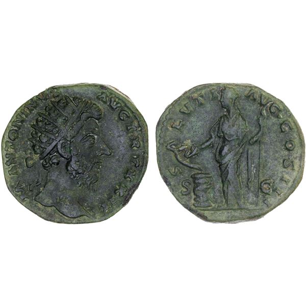 ROMAN EMPIRE: Marcus Aurelius, 161-180 AD, AE dupondius (10.73g), Rome, 168-169 AD, Choice VF