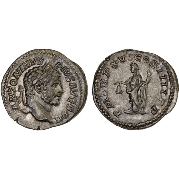 ROMAN EMPIRE: Caracalla, 198-217 AD, AR denarius (3.40g), Rome, 213 AD, XF