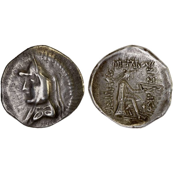 PARTHIAN KINGDOM: Mithradates I, ca. 171-138 BC, AR drachm (3.92g), uncertain mint, Choice VF