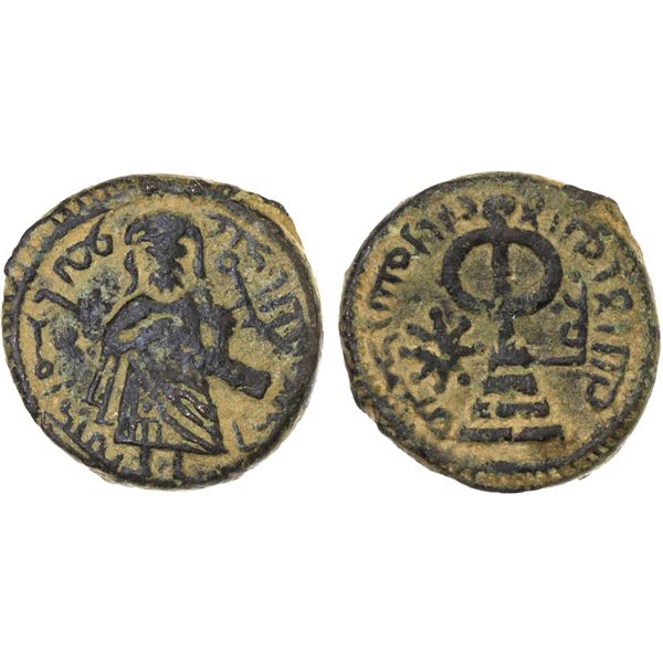 ARAB-BYZANTINE: Standing Caliph, ca. 692-697, AE fals (3.08g), 'Ammâ[n], superb VF