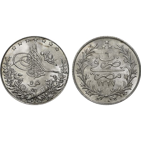 EGYPT: Muhammad V, 1909-1914, AR 5 qirsh, Misr, AH1327 year 6-H, NGC MS65