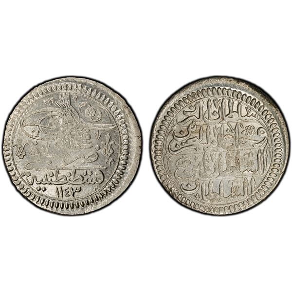 TURKEY: Mahmud I, 1730-1754, AR yirmilik (20 para), Kostantiniye, AH1143, PCGS MS64