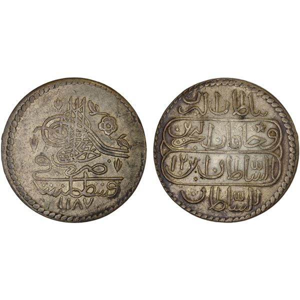 TURKEY: Abdul Hamid I, 1774-1789, AR 10 para (onluk), Kostantiniye, AH1187 year 12, XF