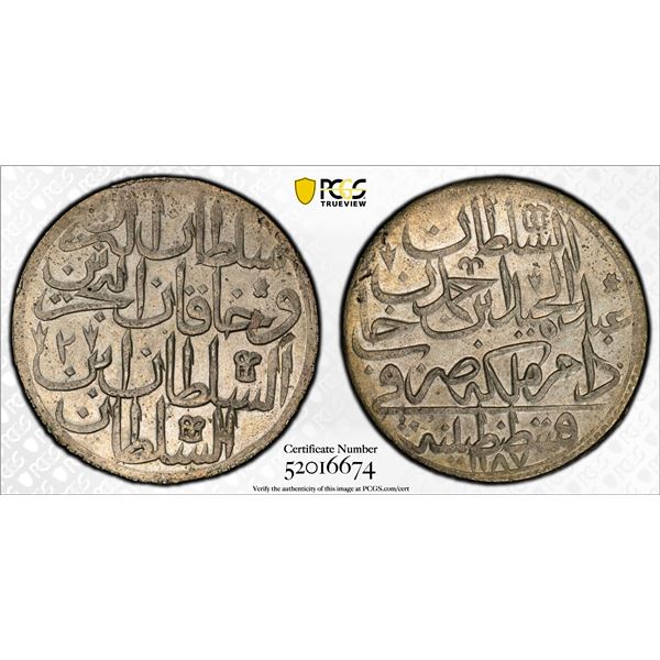 TURKEY: Abdul Hamid I, 1774-1789, AR zolota, Kostantiniye, AH1187 year 2, PCGS MS61