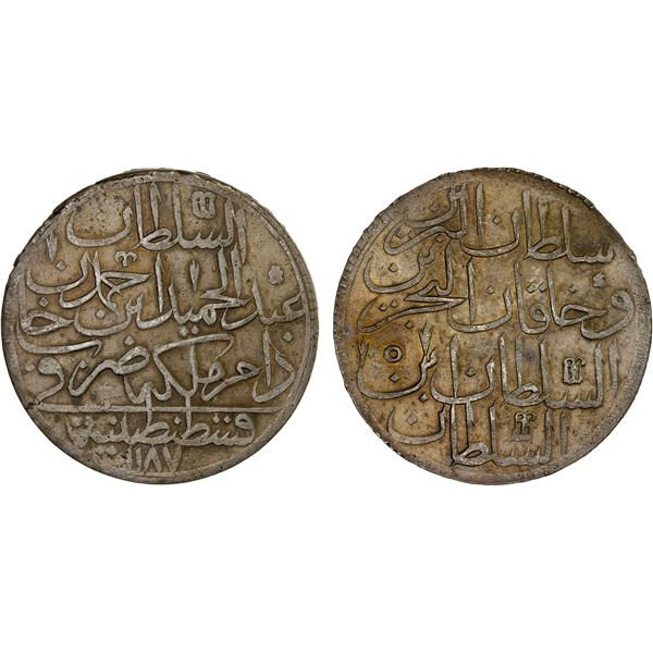 TURKEY: Abdul Hamid I, 1774-1789, AR 2 zolota (60 para), Kostantiniye, AH1187 year 5, choice XF