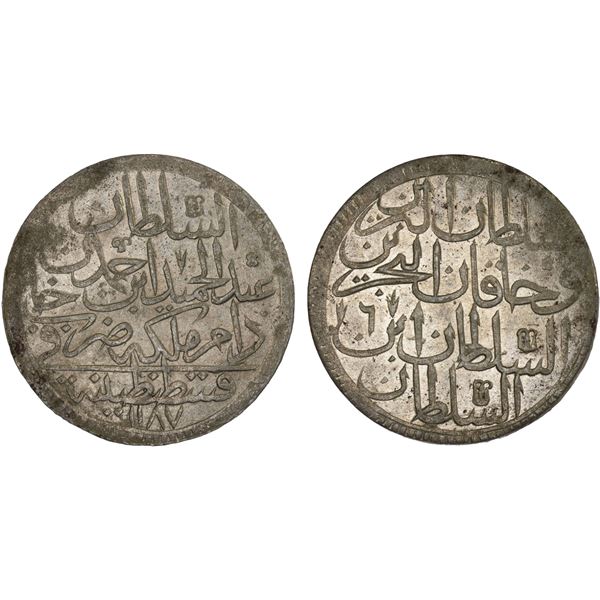 TURKEY: Abdul Hamid I, 1774-1789, AR 2 zolota (60 para), Kostantiniye, AH1187 year 6, Unc