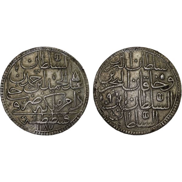 TURKEY: Abdul Hamid I, 1774-1789, AR 2 zolota (60 para), Kostantiniye, AH1187 year 9, choice XF