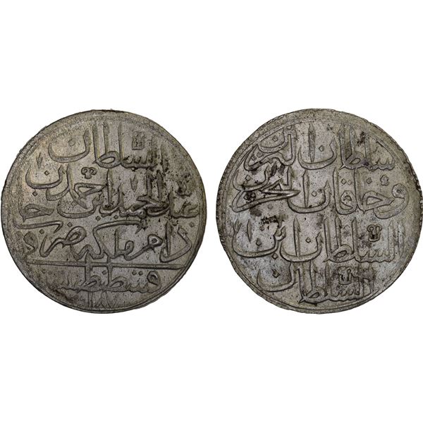 TURKEY: Abdul Hamid I, 1774-1789, AR 2 zolota (60 para), Kostantiniye, AH1187 year 10, XF-AU