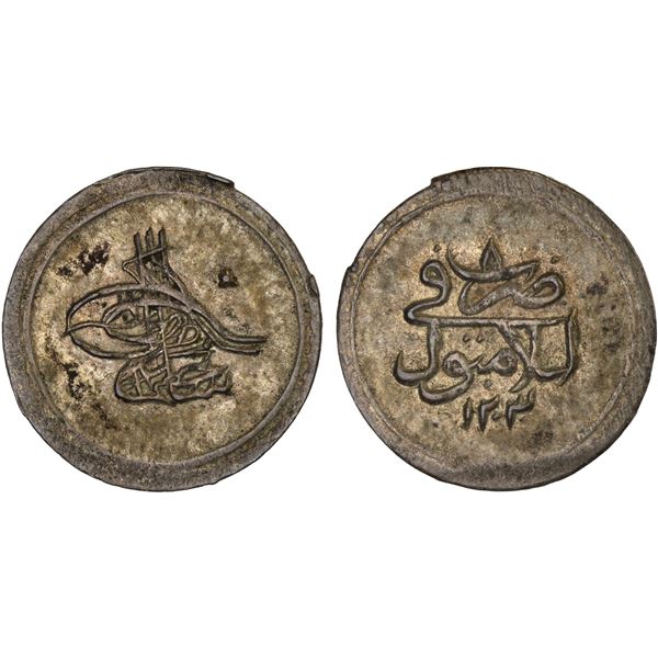 TURKEY: Selim III, 1789-1807, AR 5 para (1.35g), Islambul, AH1203 year 8, XF-AU