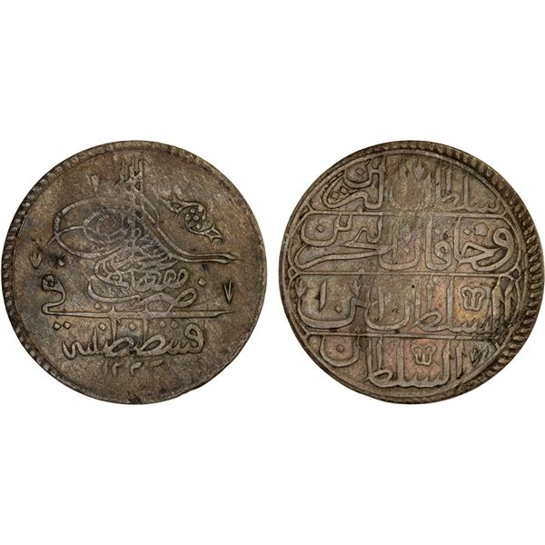 TURKEY: Mustafa IV, 1807-1808, AR piastre (kurush) (12.23g), Kostantiniye, AH1222 year 1, VF