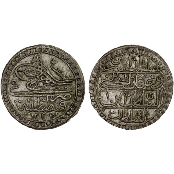 TURKEY: Mahmud II, 1808-1839, AR 10 para (2.99g), Kostantiniye, AH1223 year 2, XF