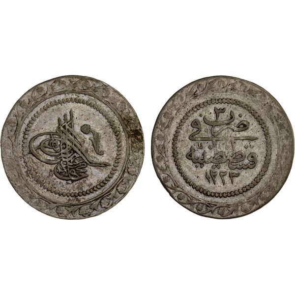 TURKEY: Mahmud II, 1808-1839, AR piastre (40 para) (4.97g), Kostantiniye, AH1223 year 3, VF-XF