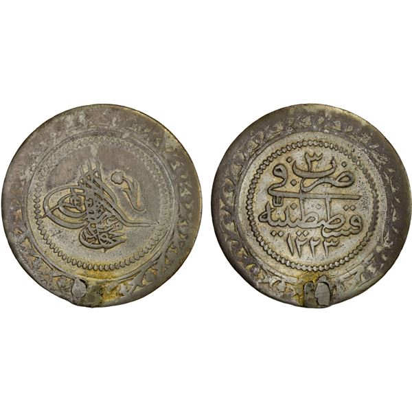 TURKEY: Mahmud II, 1808-1839, AR piastre (40 para) (4.60g), Kostantiniye, AH1223 year 3, VF-XF