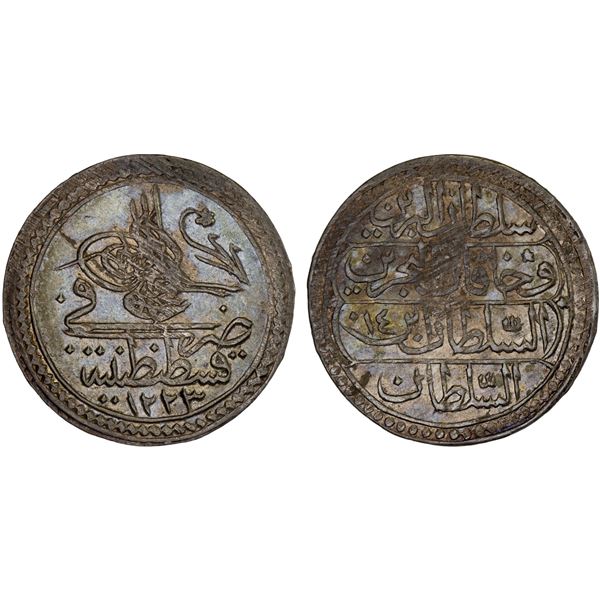 TURKEY: Mahmud II, 1808-1839, AR 5 para (0.97g), Kostantiniye, AH1223 year 14, XF-AU