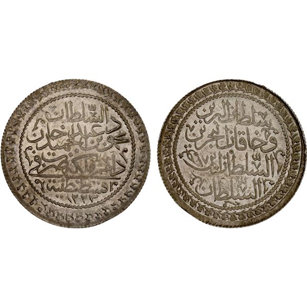 TURKEY: Mahmud II, 1808-1839, AR 60 para (6.23g), Kostantiniye, AH1223 year 17, lustrous Unc