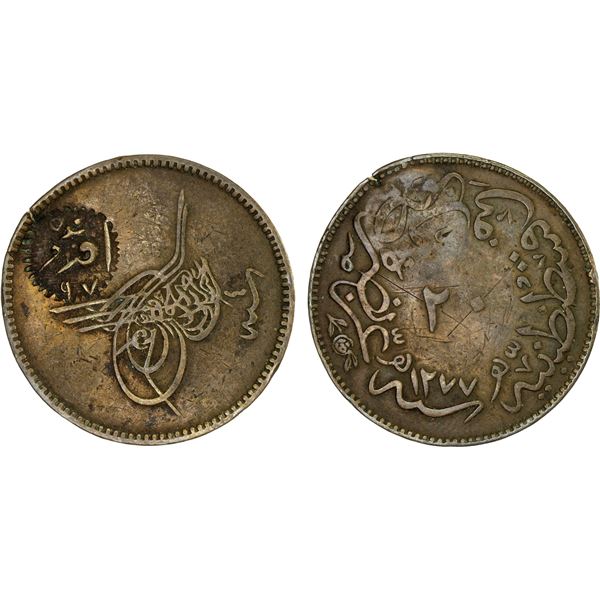 TURKEY: COUNTERMARKED: AE 20 para, AH1277 year 4
