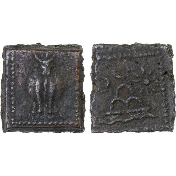 WESTERN KSHATRAPAS: Rudradaman I, ca. 130-165, AE square unit (2.89g), VF