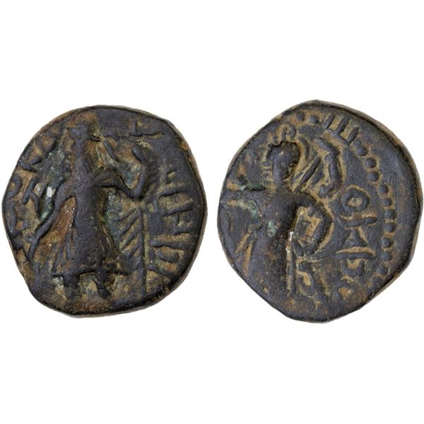 KUSHAN: Kanishka, ca. 127-151, AE 1/4 tetradrachm (4.02g), bold VF