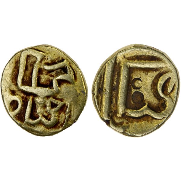 MEDIEVAL HINDU INDIA: Unknown issuer, ca. 12th/15th century, AV 1/4 pagoda (0.85g), strong VF