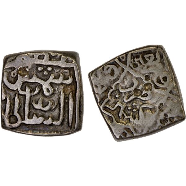KASHMIR: Shams al-Din II, ca. 1537-1538, AR square sasnu (6.10g), Kashmir, AH842 (frozen), VF