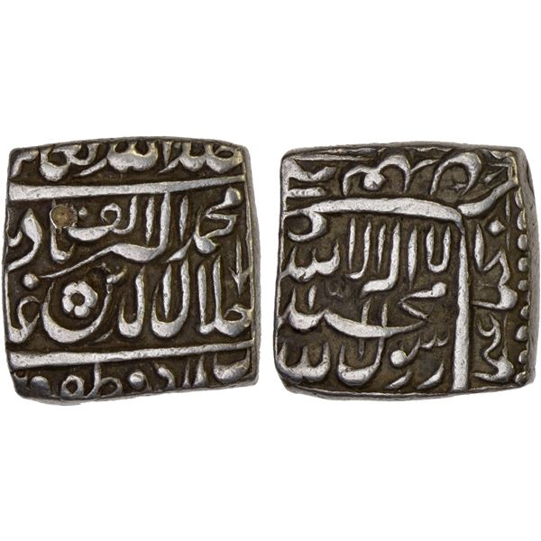MUGHAL: Akbar I, 1556-1605, AR square 1/2 rupee (5.68g), Urdu Zafar Qarin, AH1000 ("alf"), lovely VF