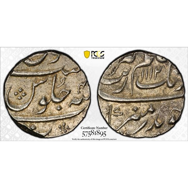 MUGHAL: Aurangzeb, 1658-1707, AR 1/2 rupee (5.77g), Surat, AH1112 year 44, PCGS AU58