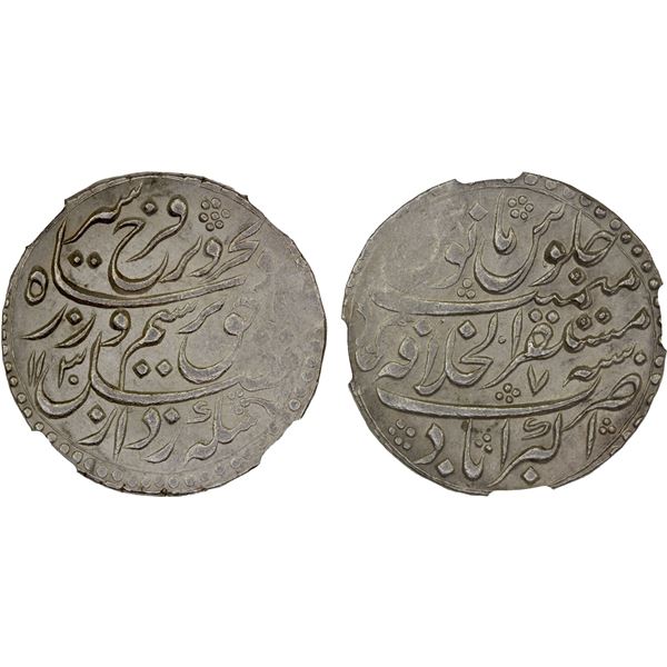 MUGHAL: Farrukhsiyar, 1713-1719, AR broad rupee (26.5 mm), Akbarabad, AH1130 year 7, NGC AU58