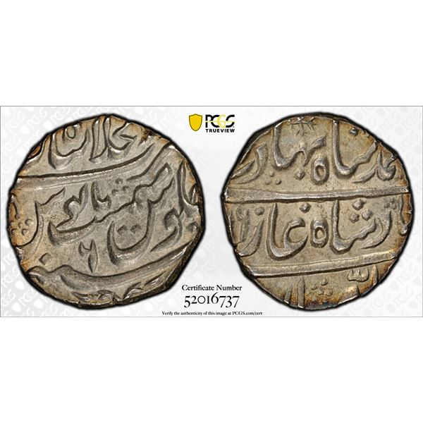 MUGHAL: Ahmad Shah Bahadur, 1748-1754, AR rupee (11.39g), Shahjahanabad, AH(11)66 year 6, PCGS MS63
