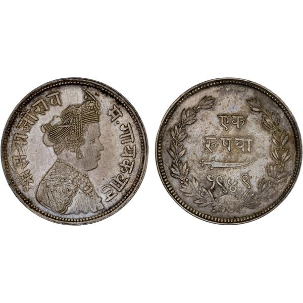 BARODA: Sayaji Rao III, 1875-1938, AR rupee, VS1949, choice XF