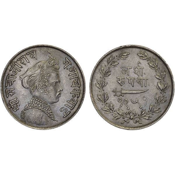 BARODA: Sayaji Rao III, 1875-1938, AR 1/2 rupee, VS1951, XF-AU