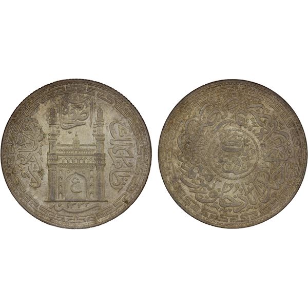 HYDERABAD: Mir Usman Ali Khan, 1911-1948, AR rupee, AH1332 year 3, NGC MS64