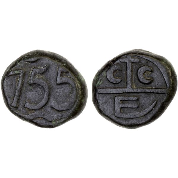 MADRAS PRESIDENCY: AE dudu (10 cash) (6.22g), 1755, VF