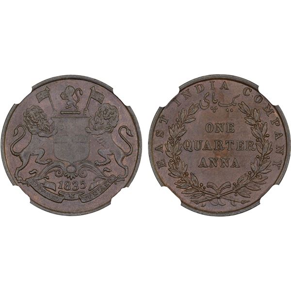 BRITISH INDIA: William IV, 1830-1837, AE 1/4 anna, 1835(c), NGC MS64 BN
