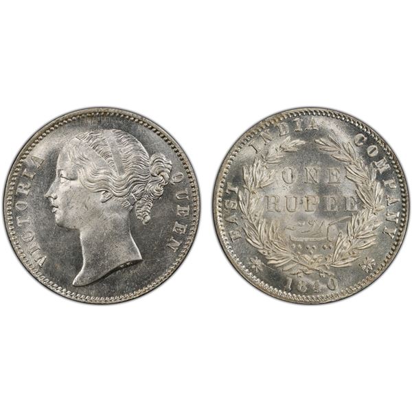 BRITISH INDIA: Victoria, Queen, 1837-1876, AR rupee, 1840(b&c), PCGS MS63