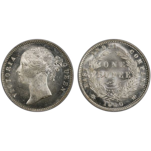 BRITISH INDIA: Victoria, Queen, 1837-1876, AR rupee, 1840(b&c), PCGS MS63